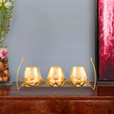 Trio Lotus Metal & Glass Candle Stand (Gold)