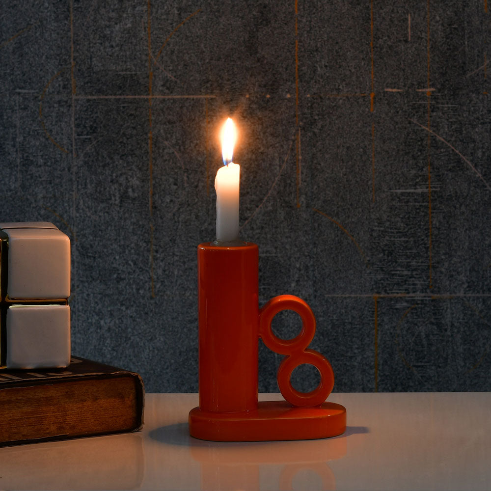 Dual Ring Dolomite Taper Candle Holder (Orange)