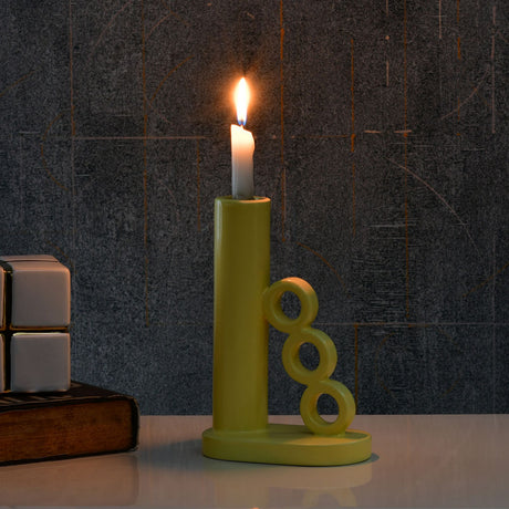 Tri Ring Dolomite Taper Candle Holder (Yellow)