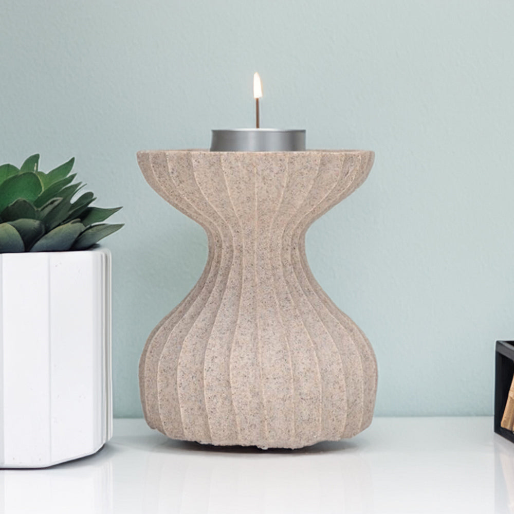 Ribbed Polyresin Small Candle Holder (Sand)