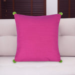 Solid Cotton 16' x 16' Two Sided Pom Pom Cushion Cover (Purple & Pink)