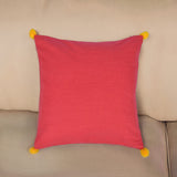 Solid Cotton 16" x 16" Two Sided Pom Pom Cushion Cover (Maroon & Red)