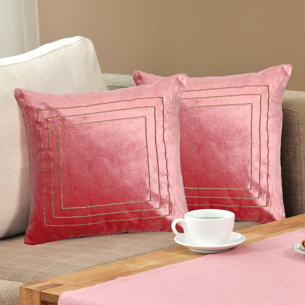 Solid Cotton Polyester 16' x 16' Cushion Covers Set of 2 (Pink)