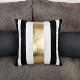 Striped Polyester 16" x 16" Cushion Cover (Off White & Gold)