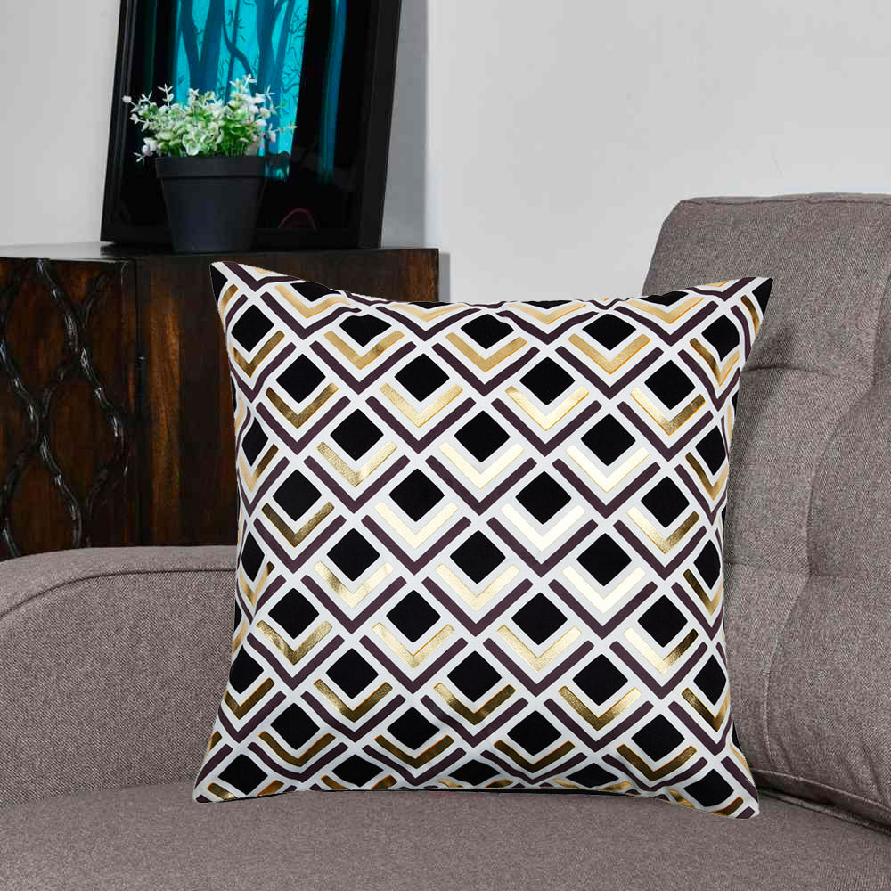 Geometric Polyester 16' x 16' Cushion Cover (Off White & Gold)