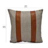 Houndstooth with Straps Fabric & Leatherette 16" x 16" Cushion Cover (Beige & Tan)