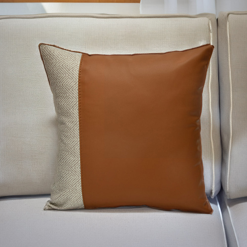 Abstract Fabric & Leatherette 16' x 16' Cushion Cover (Beige & Brown)