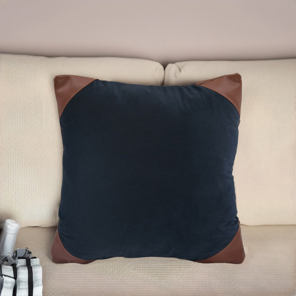 Solid Fabric & Leatherette 16" x 16" Cushion Cover (Blue)