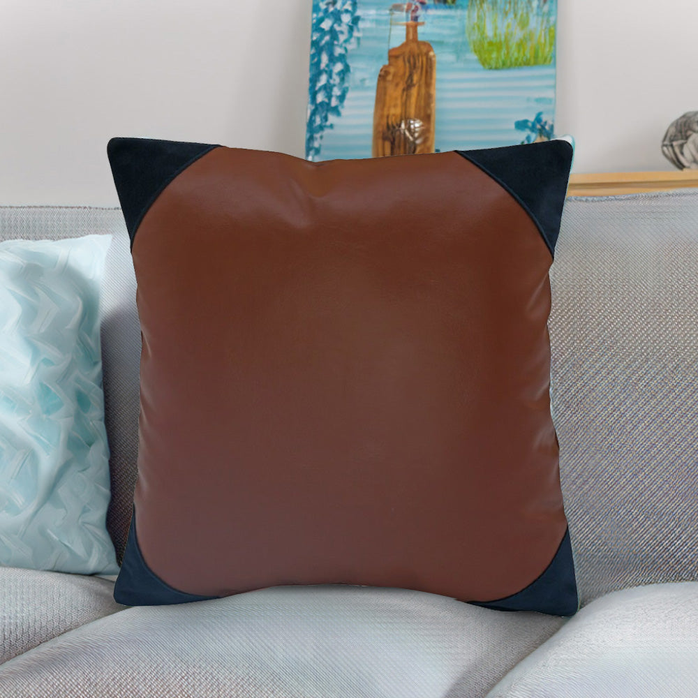 Solid Leatherette 16" x 16" Cushion Cover (Brown)