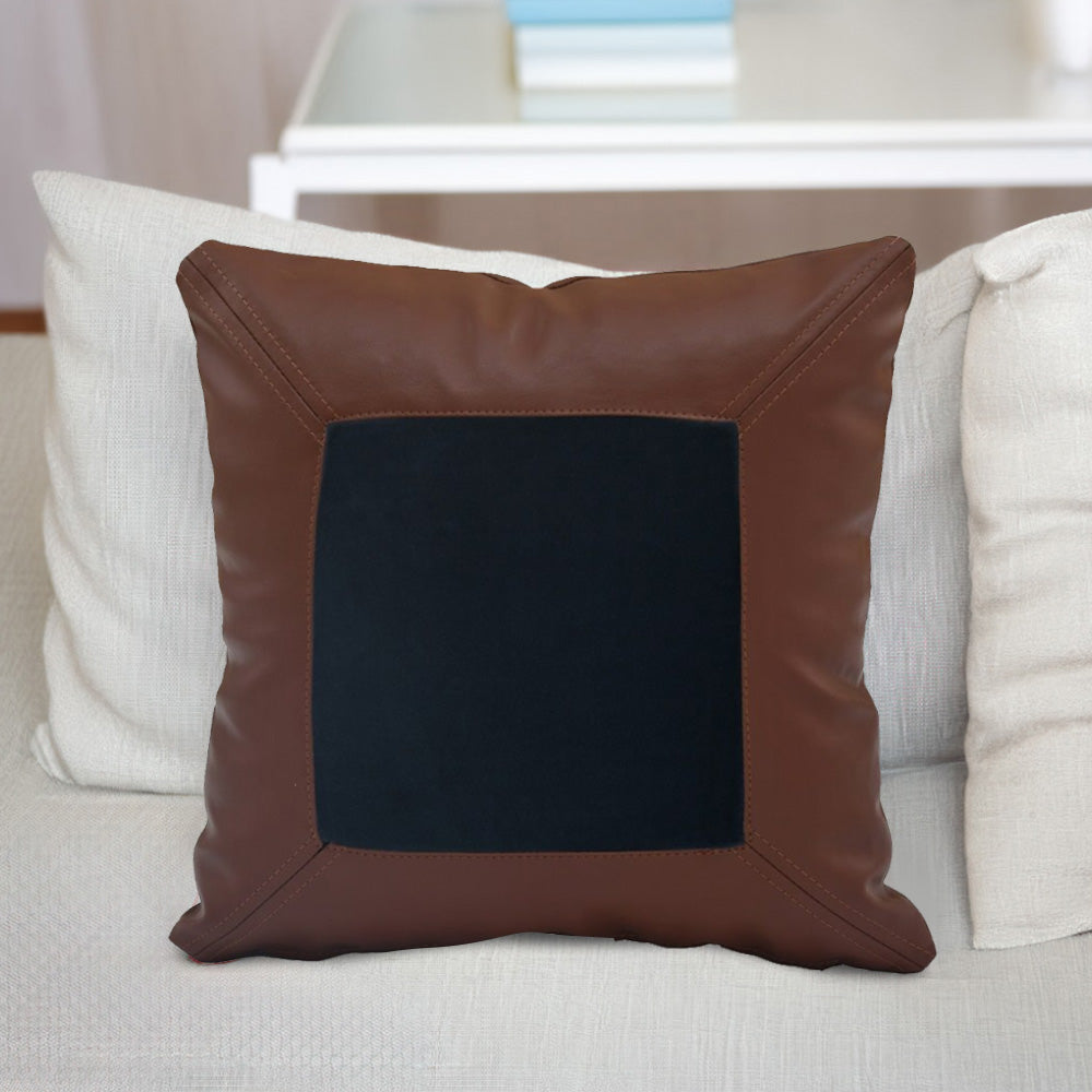 Nilkamal Solid Fabric Leatherette 16 X 16 Cushion Cover Blue Brown