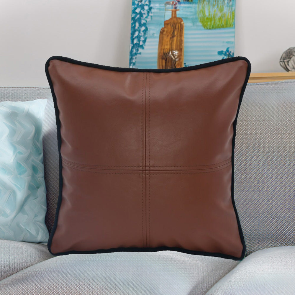 Solid Leatherette 16" x 16" Cushion Cover (Brown)