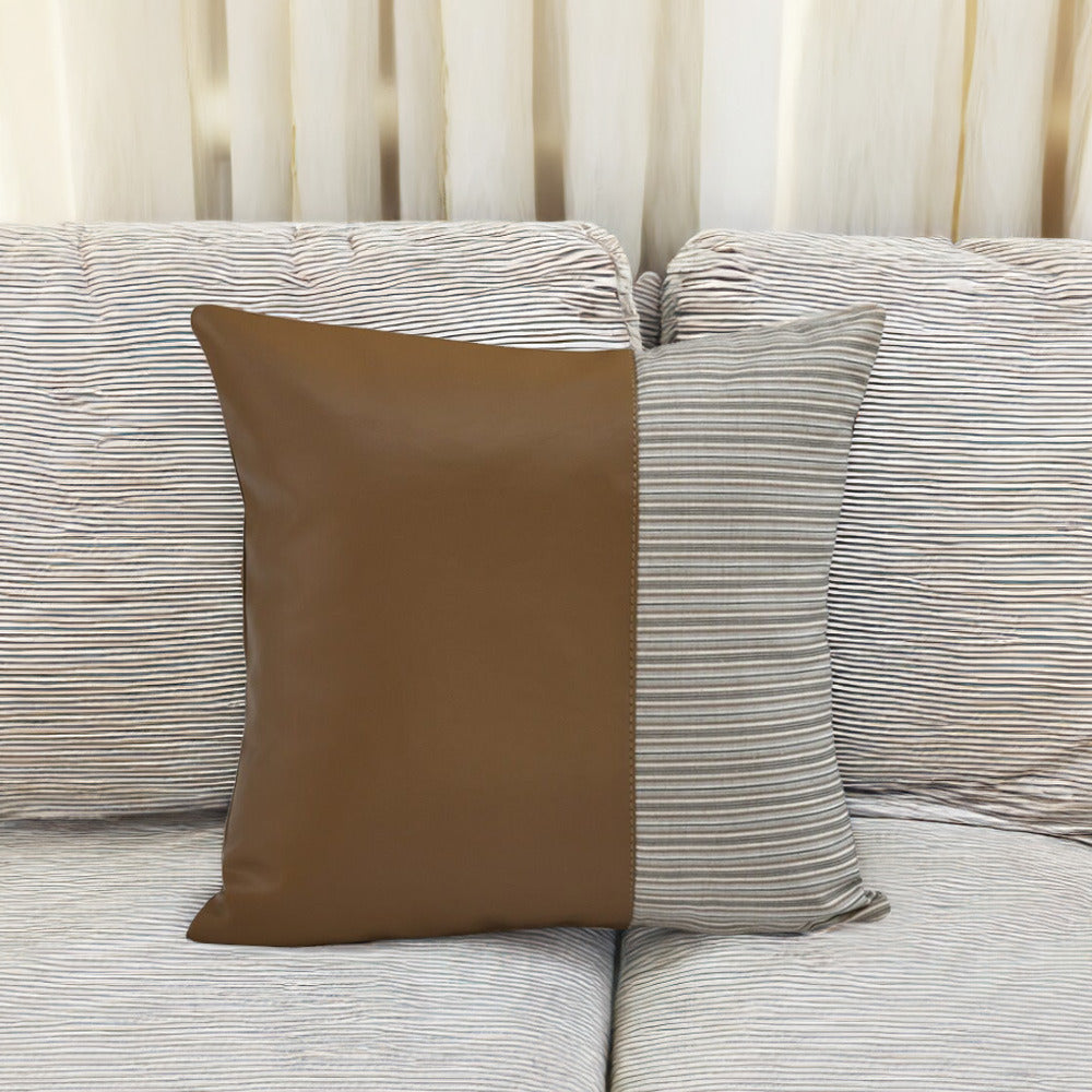 Half Printed Fabric & Leatherette 16' x 16' Cushion Cover (Beige)