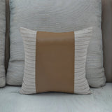 Plain Strap Fabric & Leatherette 16" x 16" Cushion Cover (Beige)