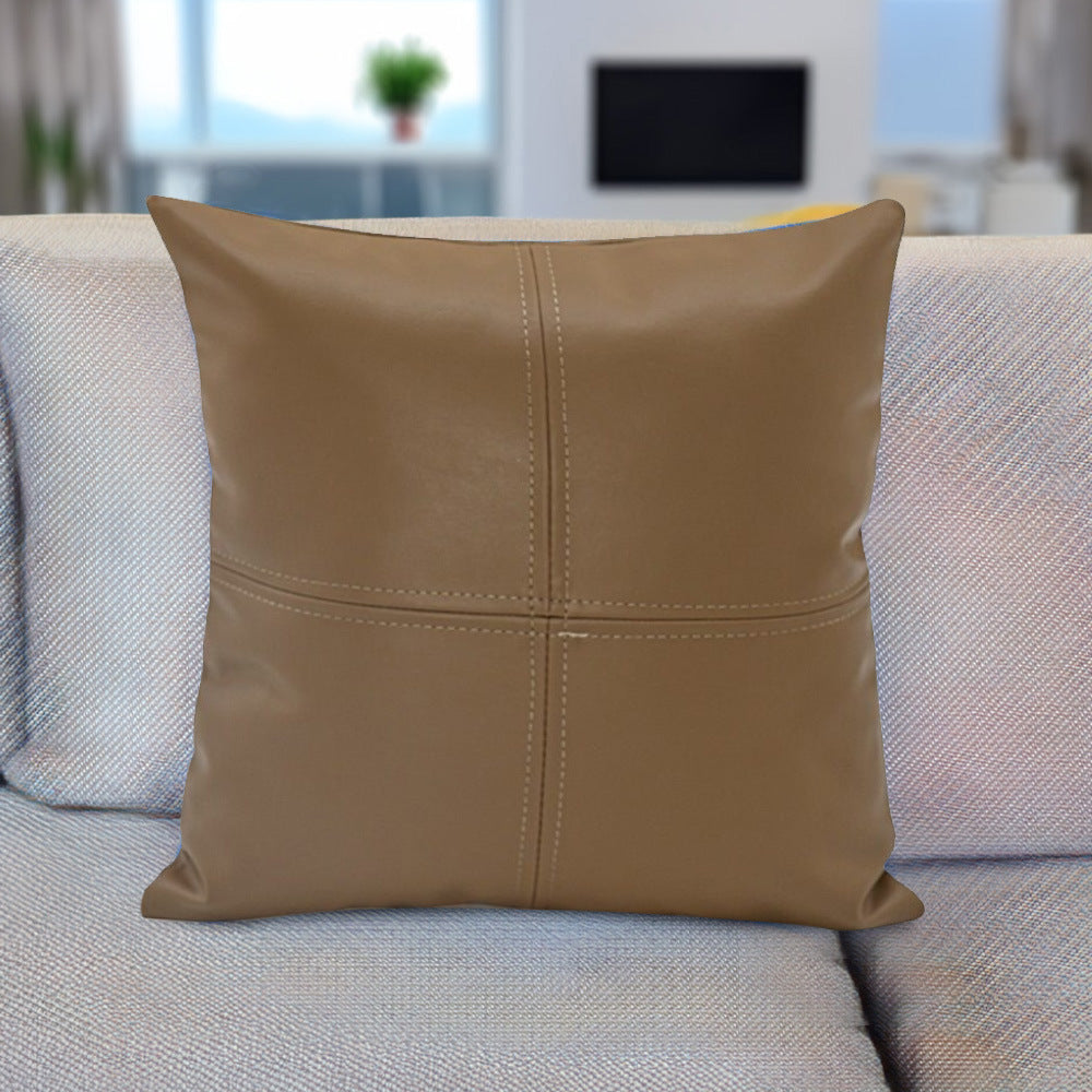 Solid Leatherette 16" x 16" Cushion Cover (Beige)