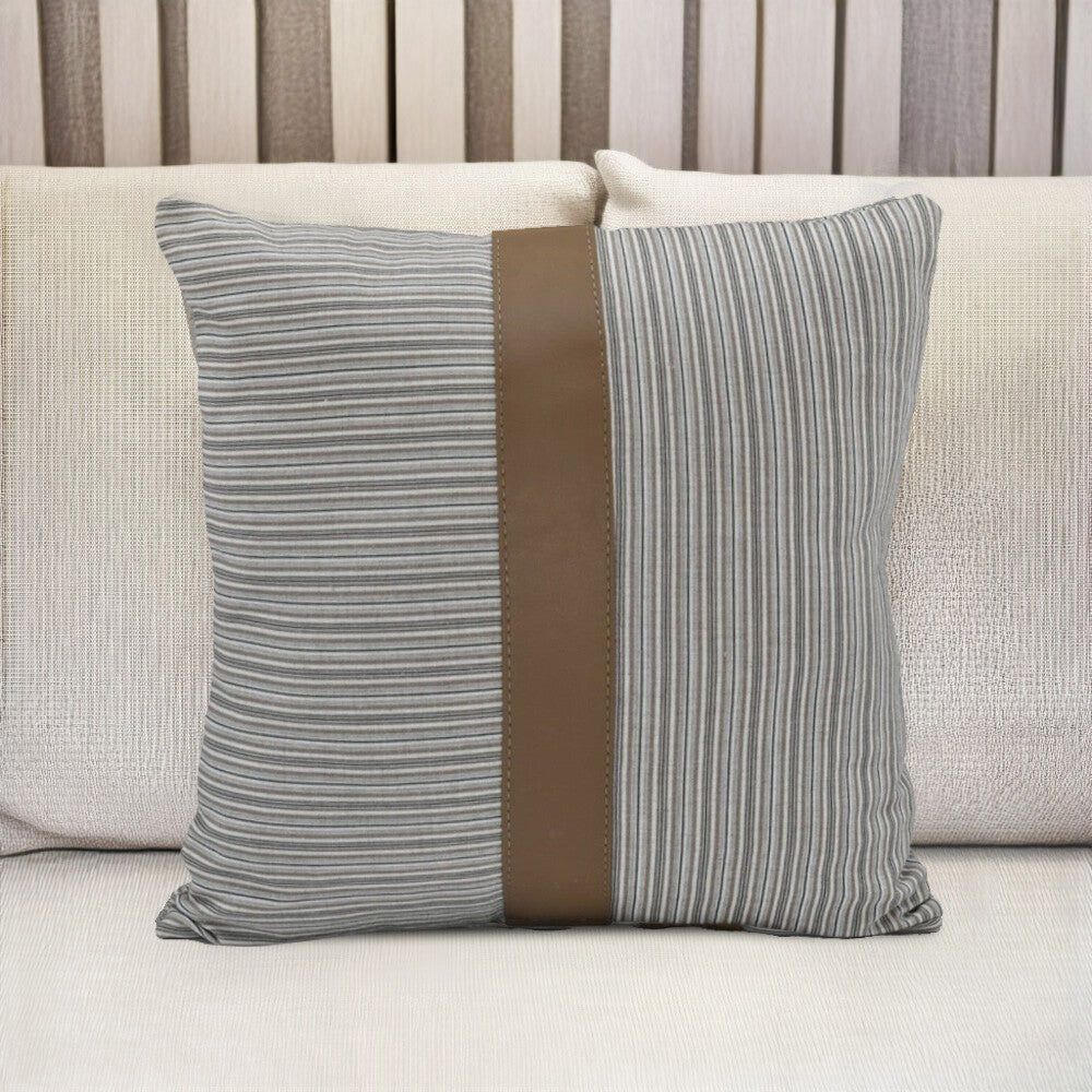 Mid Strap Fabric & Leatherette 16" x 16" Cushion Cover (Multicolor)