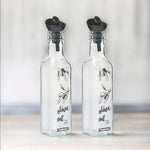 Transparent 250 ml Glass Oil Dispenser Bottles Set of 2 (Transparent & Black)