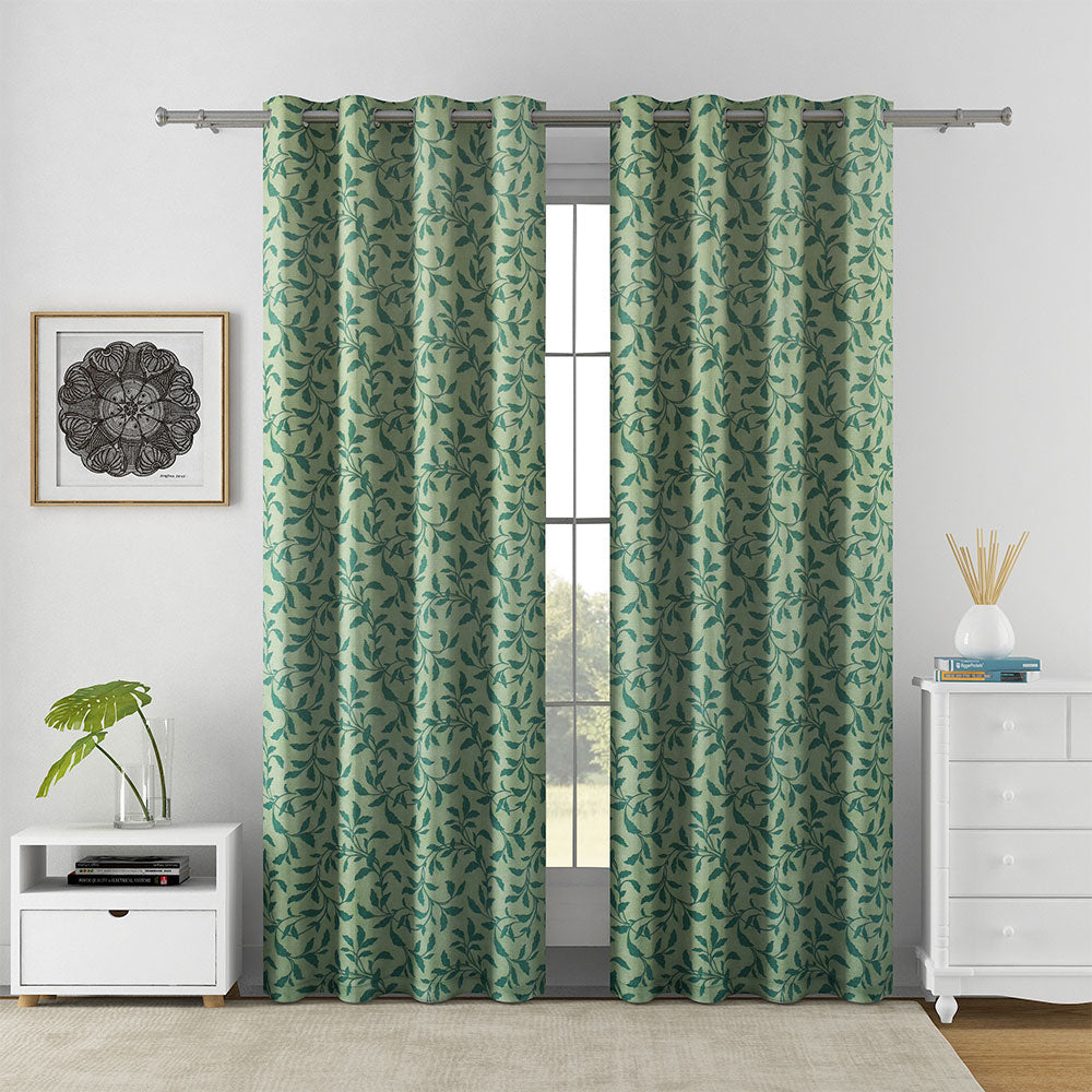 Nilkamal Leaf Design Semi Transparent 7 Ft Polyester Door Curatains Set Of 2 Green