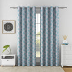 Leaf Design 7 Ft Polyester Door Curtains Set of 2 (Seagreen)