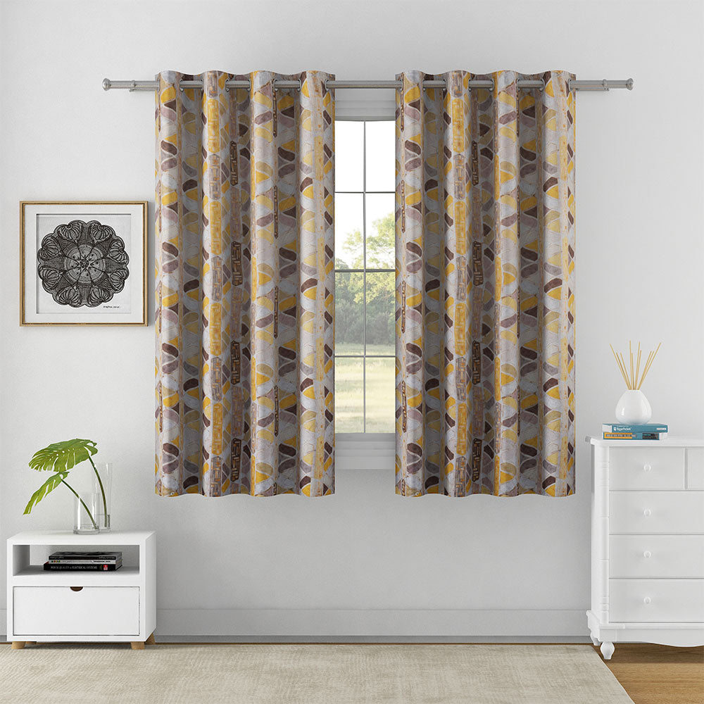 Geometric Semi Transparent 5 Ft Polyester Window Curtains Set Of 2 (Multicolor)