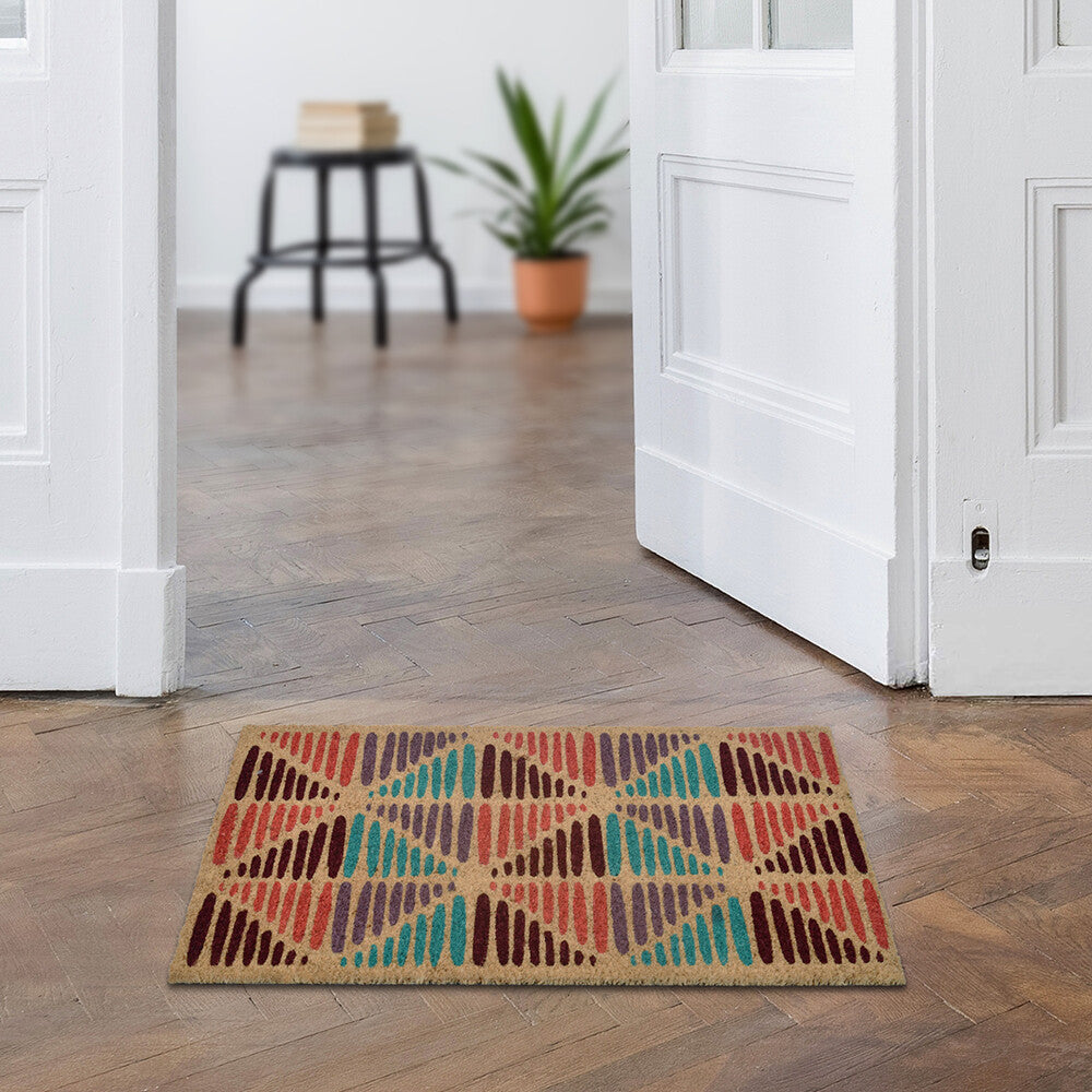 Geometric Vinyl and Coir 18' x 30' Door Mat (Multicolor)