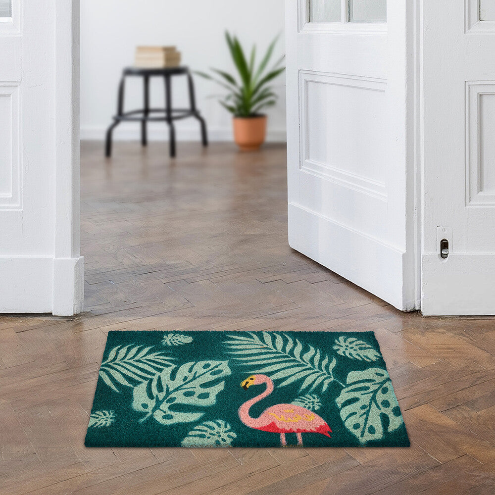 Nilkamal Flamingo with Leaves Vinyl and Coir 18' x 30' Door Mat (Multicolor)