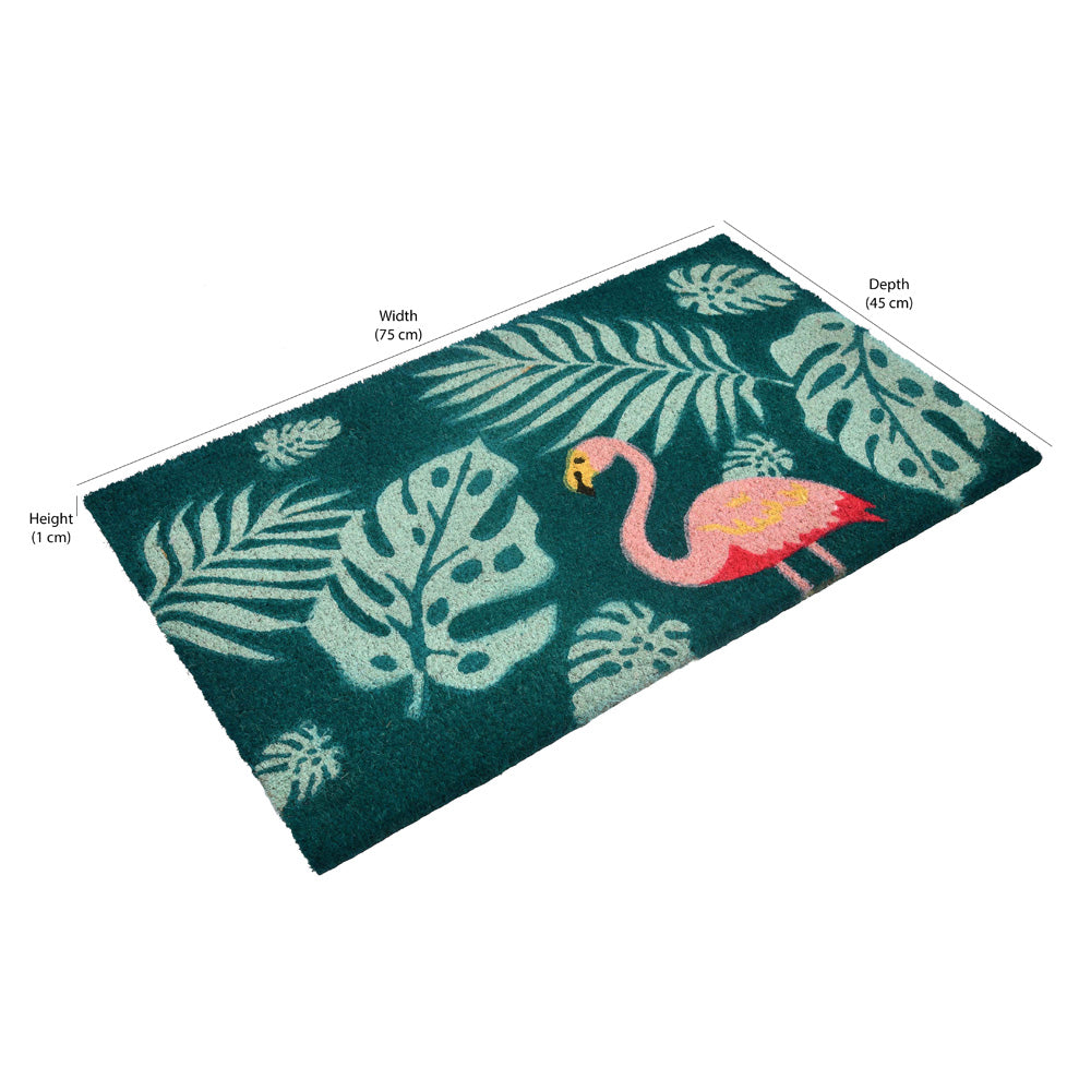 Flamingo with Leaves Vinyl and Coir 18' x 30' Door Mat (Multicolor)