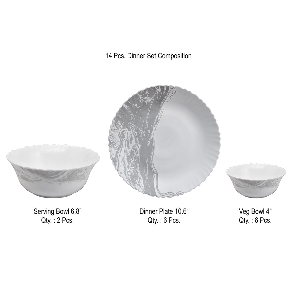 Arias by Lara Dutta Fluted Graphite Snow Dinner Set - 14 Pieces