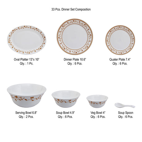 Arias by Lara Dutta Tiara Autumn Grace Dinner Set - 33 Pieces