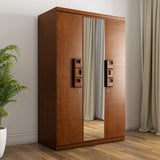 Hedron 3 Door Wardrobe With Mirror (Antique Cherry)