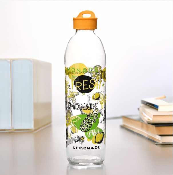 Transparent Glass 1000 ml Water Bottle (Yellow)