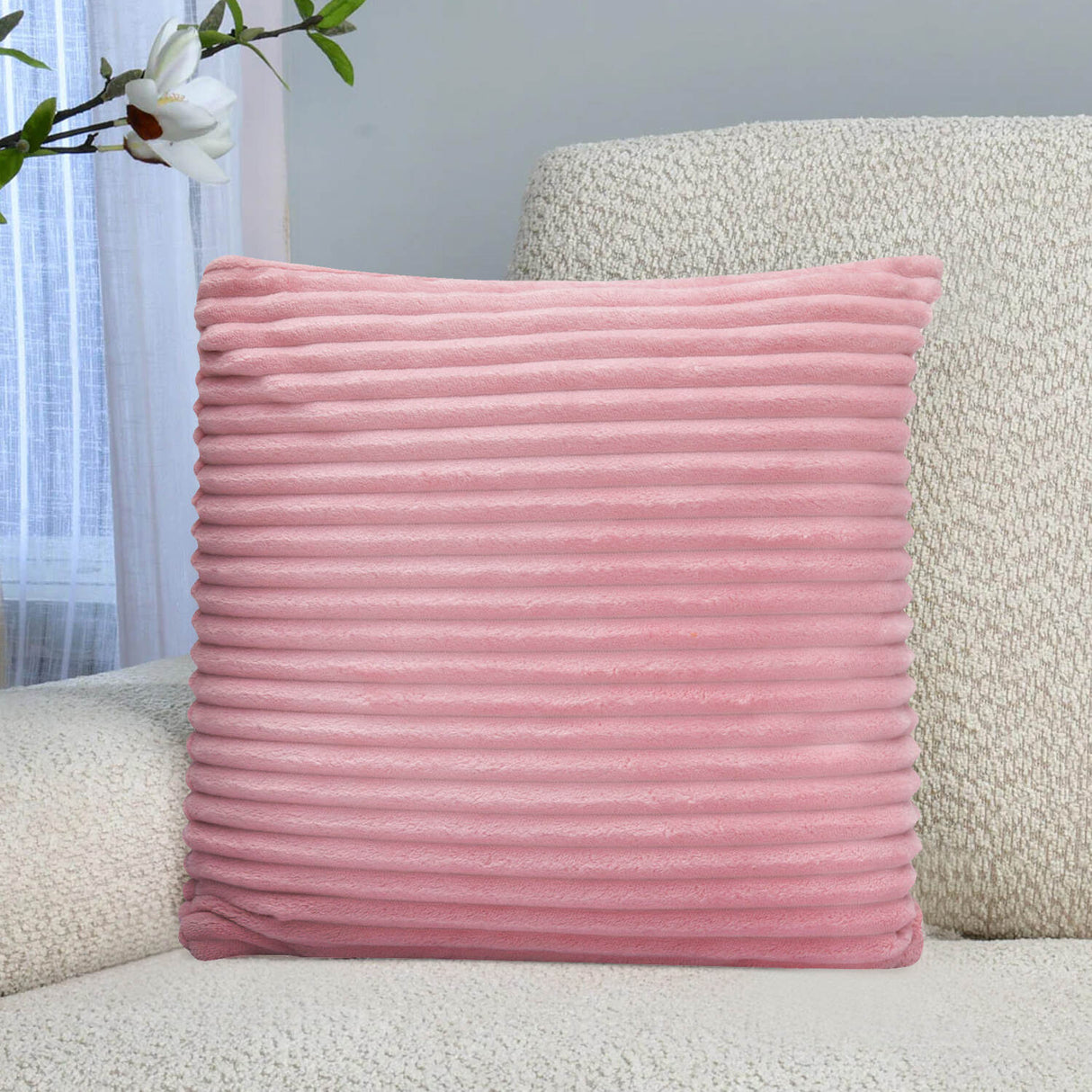 Fluted Flannel Polyester 16" x 16" Filled Cushion (Pink)