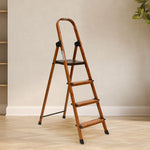 4 Steps Wooden Finished Foldable Aluminium Ladder (Brown)