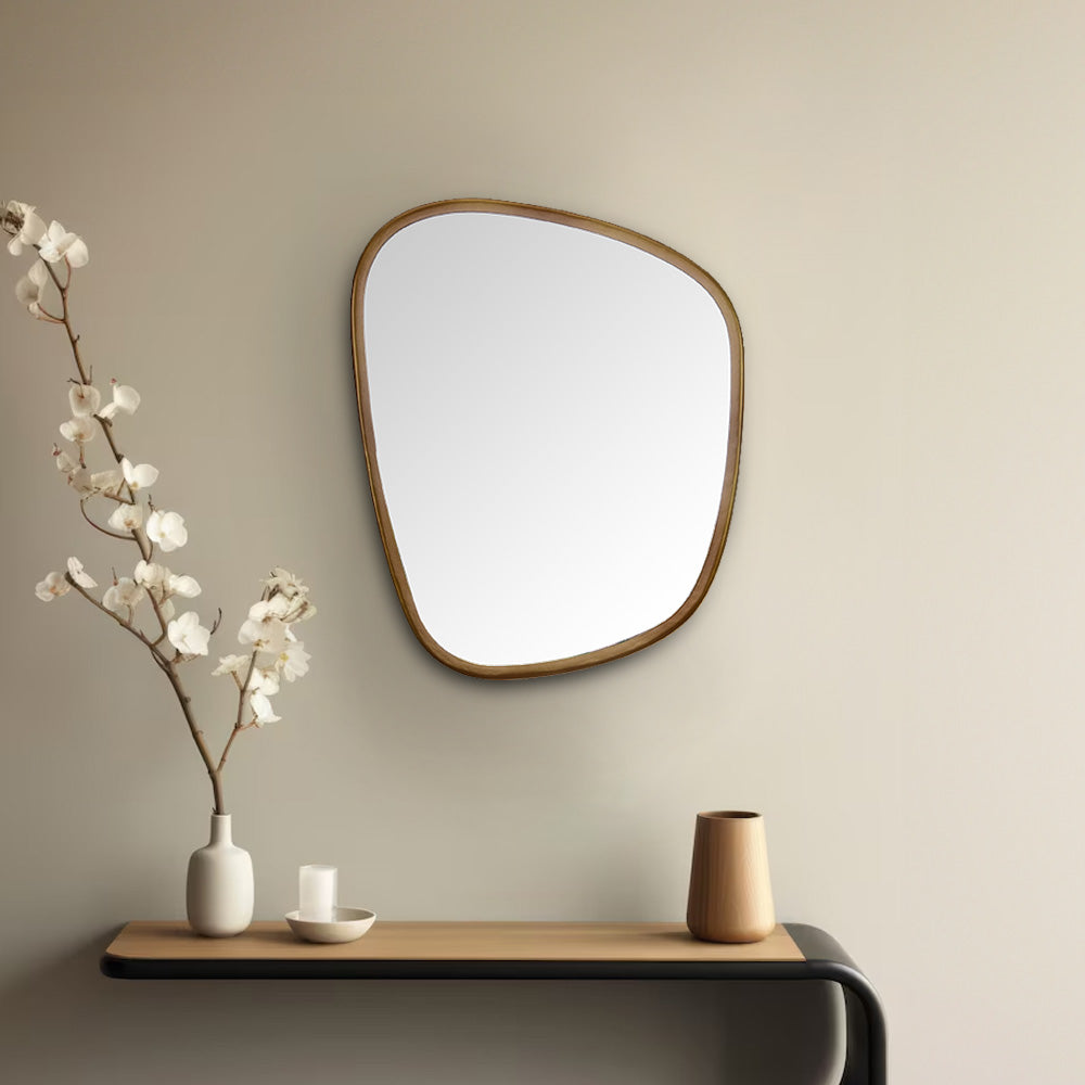 Pebble Shaped Decorative Wall Mirror (Small, Gold)