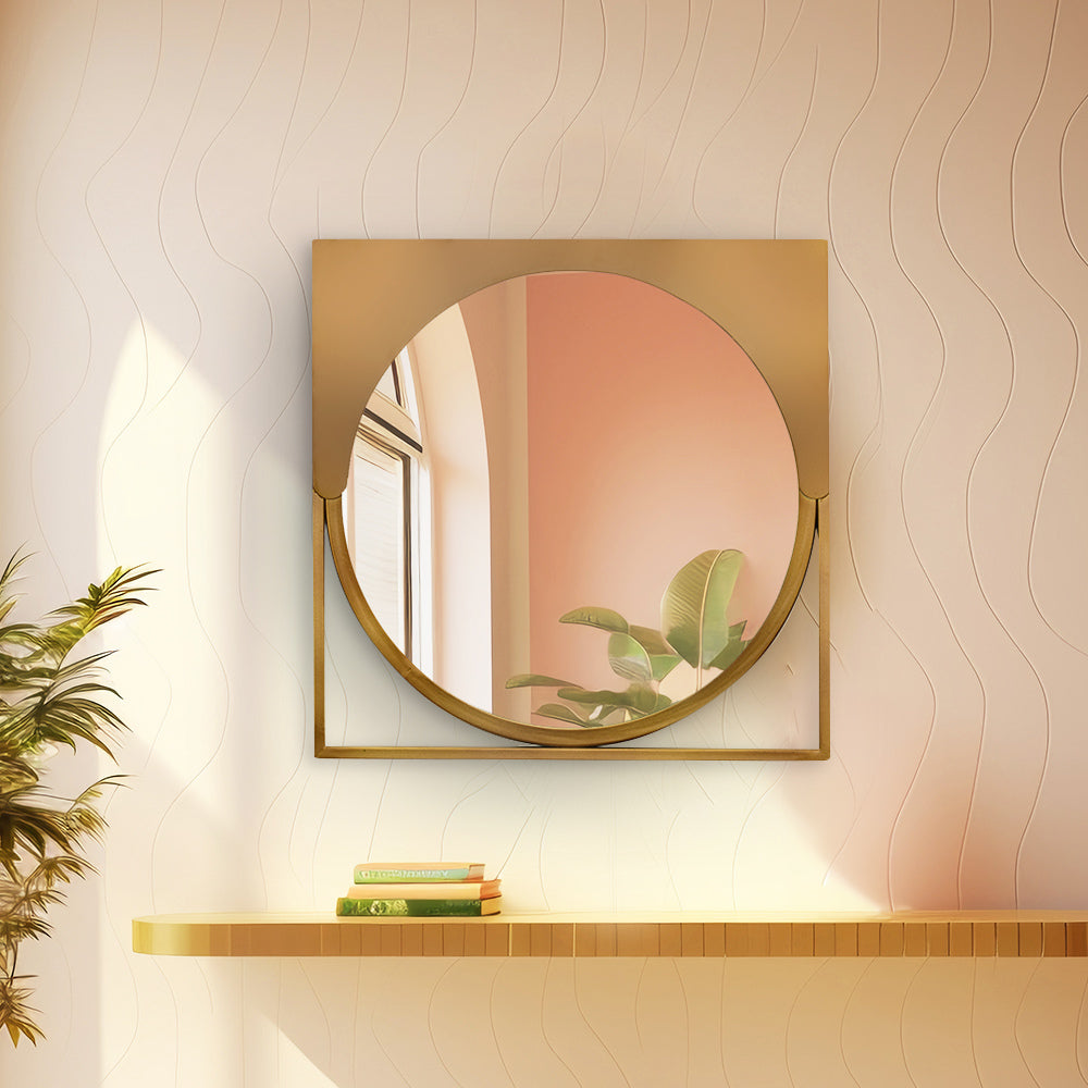 Nilkamal Adjacent Curved Square Shaped Decorative Wall Mirror (Gold)