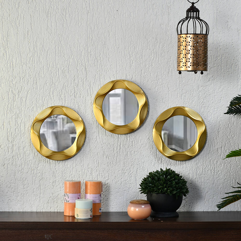 Nilkama 3D Cirque Round Decorative Mirrors Set of 3 (Gold)