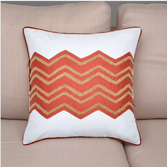 Amelia Zigzag Tafetta Fabric 16" x 16" Cushion Cover (Beige & Rust)