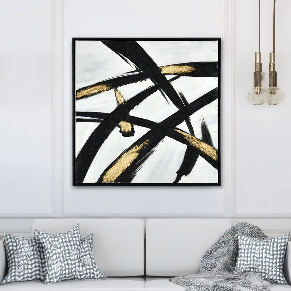 Criss Cross Design Canvas Wall Painting (Black & Gold)