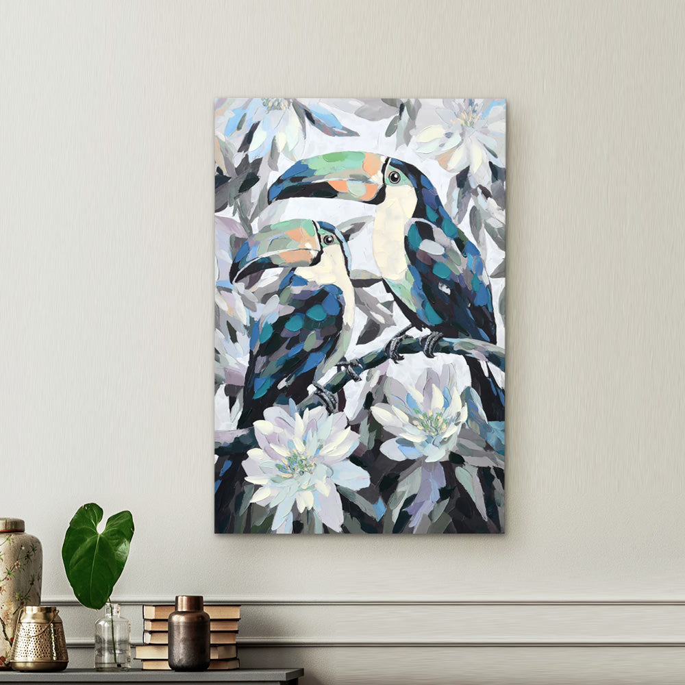 Toucan Bird On Branch Canvas Wall Painting (Blue)