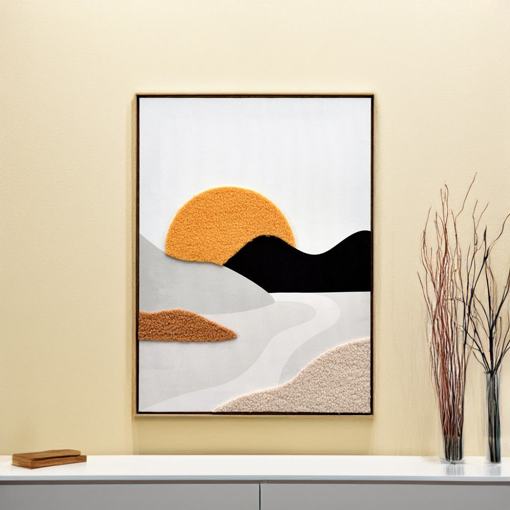 Sunset Tufted Canvas Wall Painting (Brown & Beige)