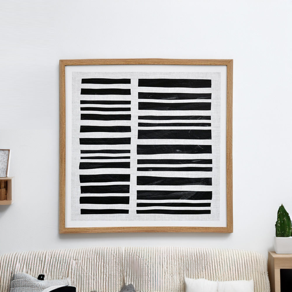 Geometric Horizontal Lines Canvas Wall Painting (Black & White)