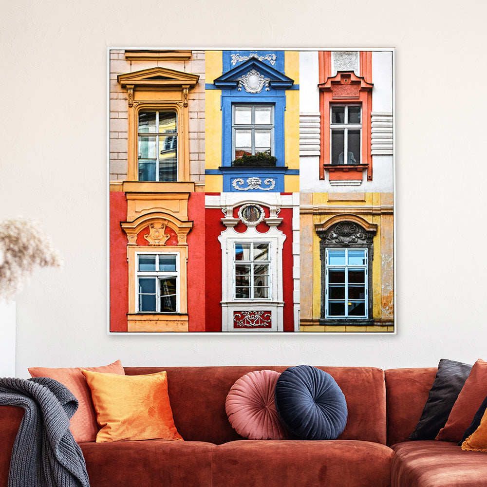 Windows of Prague Canvas Wall Painting (Multicolor)