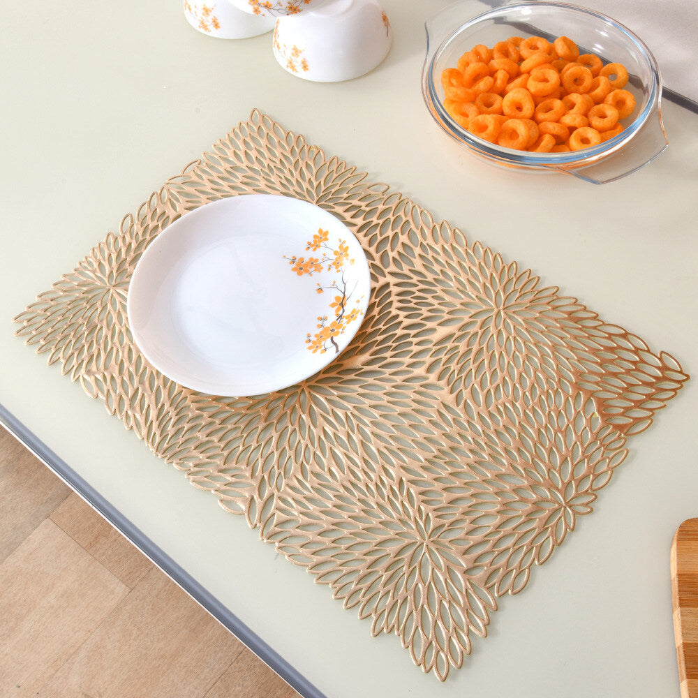 Nilkamal Floral Design 45 x 30 cm PVC Table Placemat Set of 4 (Gold)