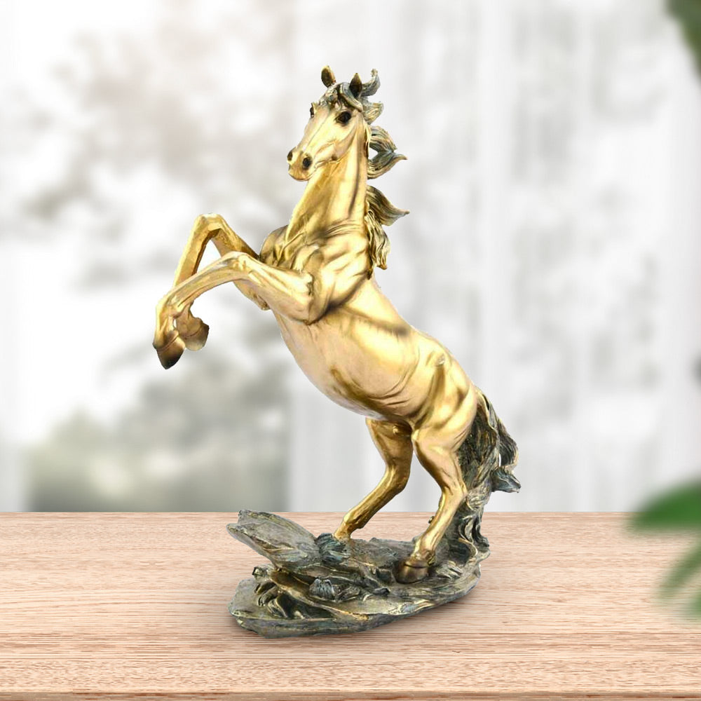 Jumping Horse Decorative Polyresin Showpiece (Grey & Gold)