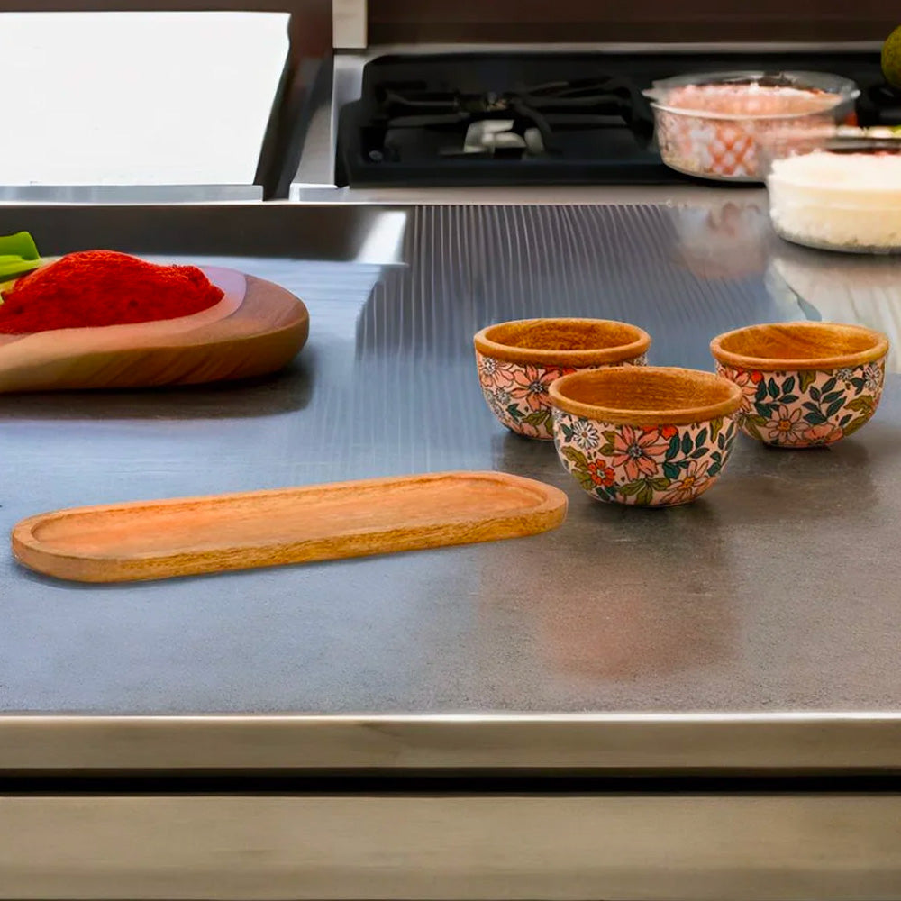 Wooden Serving Platter with 3 Bowls (Multicolor)