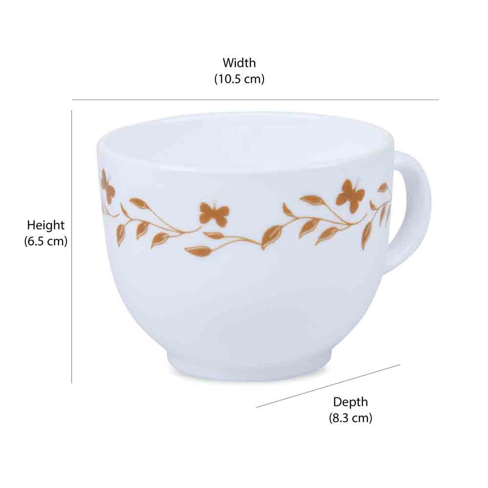 Arias by Lara Dutta Autumn Grace Cup & Saucer Set of 12 (220 ml, 6 Cups & 6 Saucers, White)