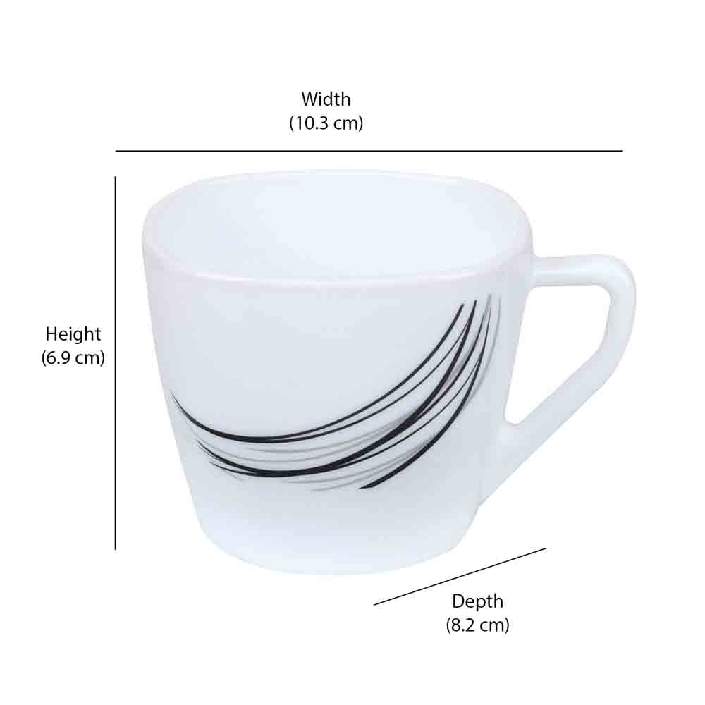 Arias by Lara Dutta Black Fantasy Cup & Saucer Set of 12 (220 ml, 6 Cups & 6 Saucers, White)