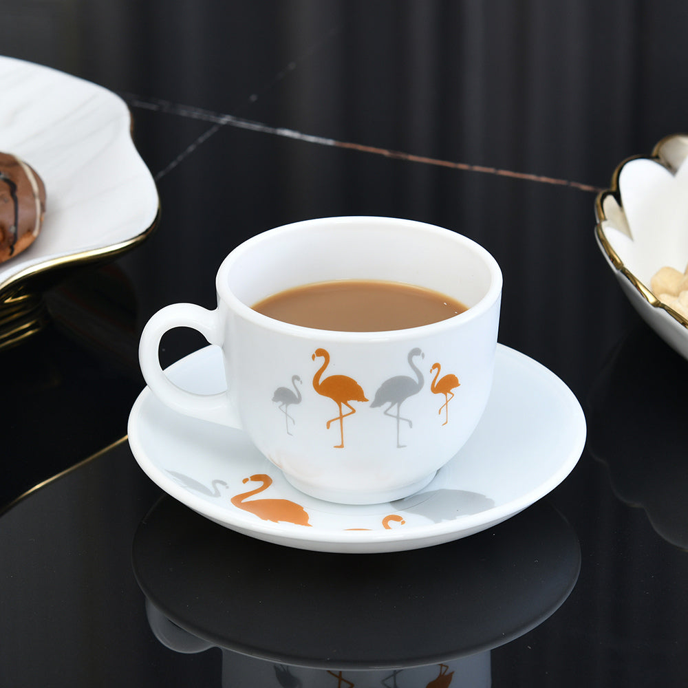 Arias by Lara Dutta Ornate Charms Cup & Saucer Set of 12 (220 ml, 6 Cups & 6 Saucers, White)