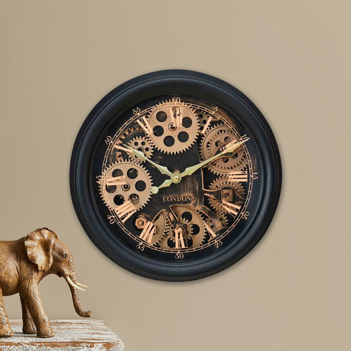 Nilkamal Vintage Look Gear Analog Wall Clock Black Gold