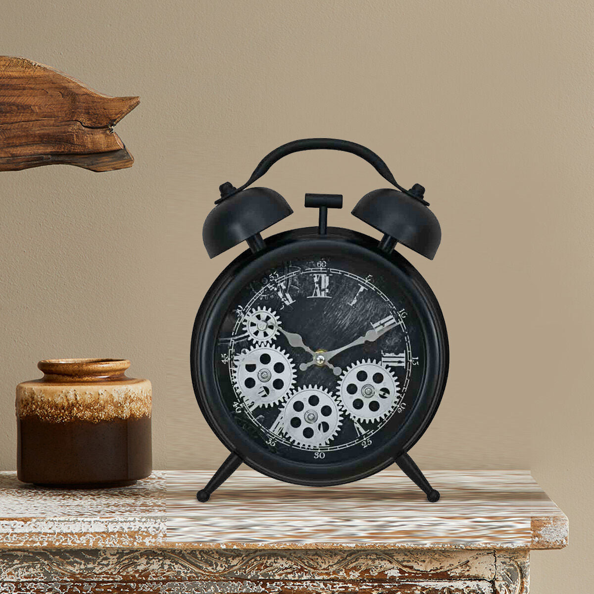 Nilkamal Vintage Look Gear Analog Table Clock Black White