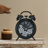 Vintage Moving Gear Analog Table Clock (Black & White)